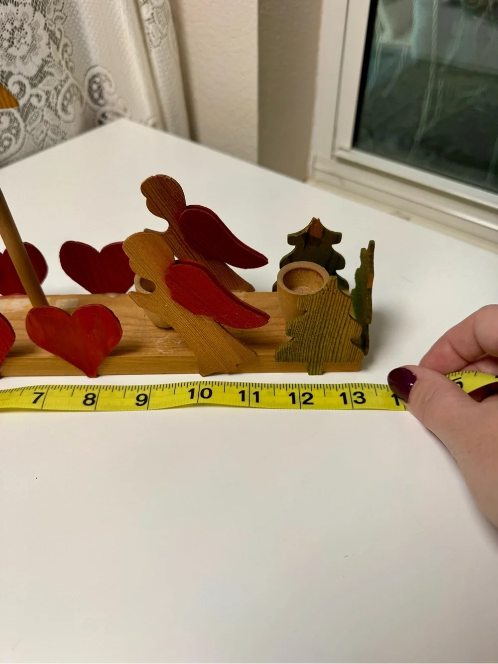 Wooden Holiday Angel and Heart Centerpiece - Red and Natural